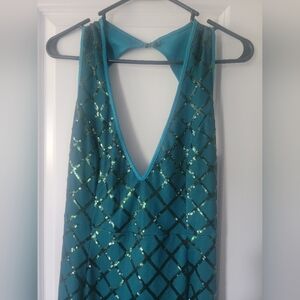 Teal Sequin Slit Dress